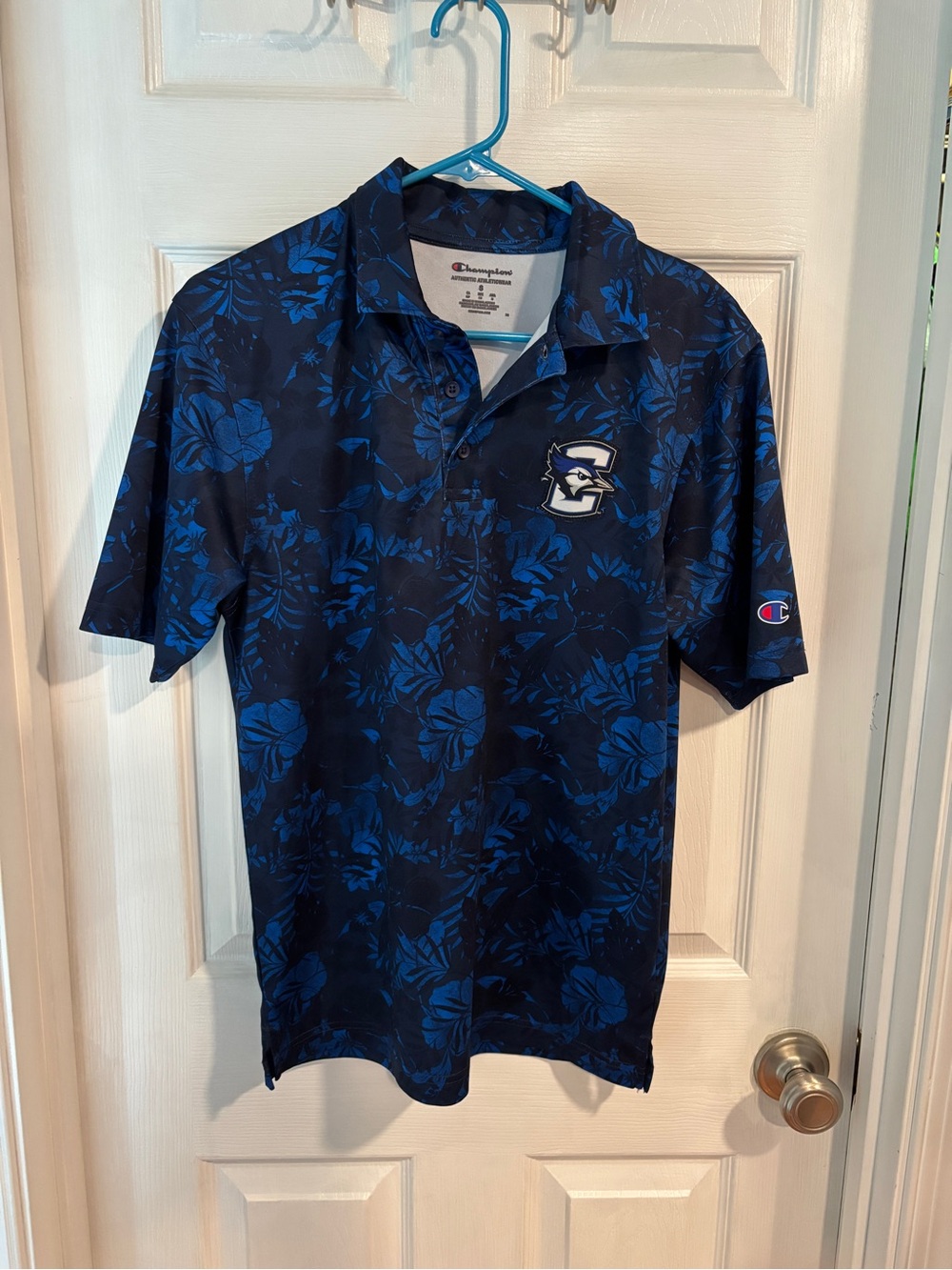 Champion Men’s Dark Blue Floral Polo with Creighton Blue Jays Team Crest
